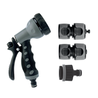 Ensemble universel pour arrosage - Pistolet multifonctions et raccords 13-19 mm - Bi-matière noir