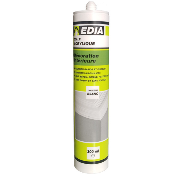 Colle acrylique pour fixation de décoration intérieure - Edia - Cartouche 300 ml - Blanc