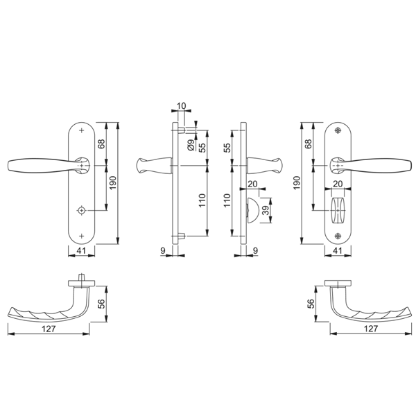 Poignée de porte clé à condamnation New York Hoppe - porte 40mm carré 7mm - Alu aspect inox