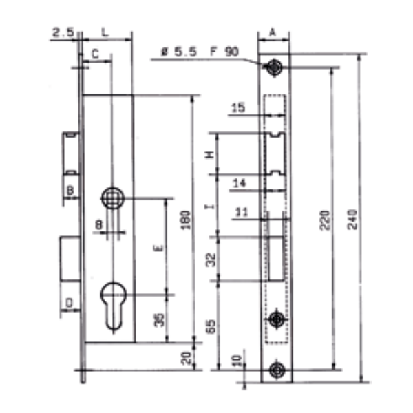 Serrure à encastrer à profil européen Abus pour porte métallique - pêne réversible - axe 21 mm - entraxe 70 mm