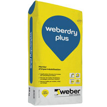 Mortier d'imperméabilisation pour fondations et piscines - Weber Dry Plus - sac de 25 KG