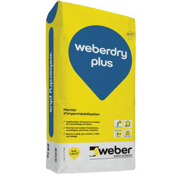 Mortier d'imperméabilisation pour fondations et piscines - Weber Dry Plus - sac de 25 KG