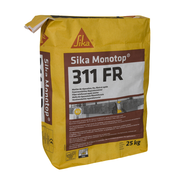 Mortier de réparation fin à prise rapide - Sika MonoTop 311FR - Gris - Sac de 25 KG