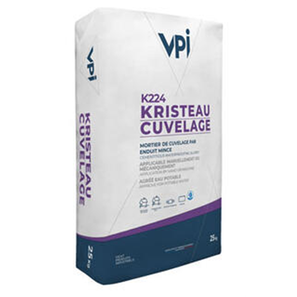 Enduit de cuvelage agréé eau potable - Kristeau Cuvelage K224 Gris - sac de 25 kg