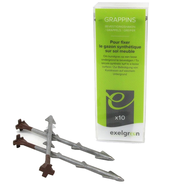 Grappin de fixation de gazon synthétique sur sol meuble Exelgreen - alu - 140 x 14 mm - boîte de 10 pièces