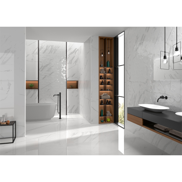 Faïence murale effet marbre - Baggio - 33,3 CM x 100,0 CM - ép. 7,00 MM - Blanc Brillant