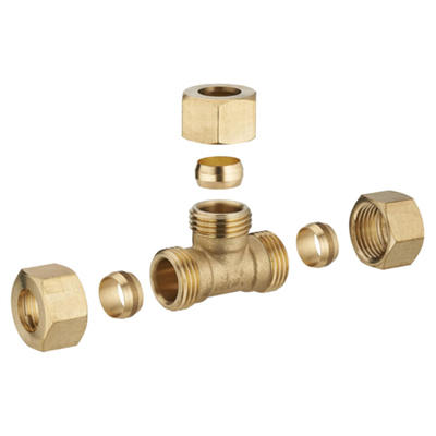 Raccord en té bicône égal pour tube en cuivre en barre - Diamètre 14 mm - À visser - Laiton