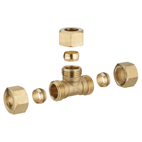 Raccord en té bicône égal pour tube en cuivre en barre - Diamètre 14 mm - À visser - Laiton