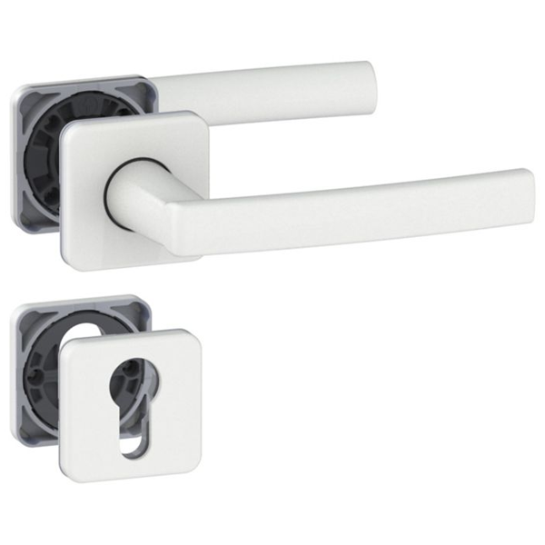 Ensemble poignée de porte à clé en I avec rosace Vachette Koya - alu blanc - carré 7 mm