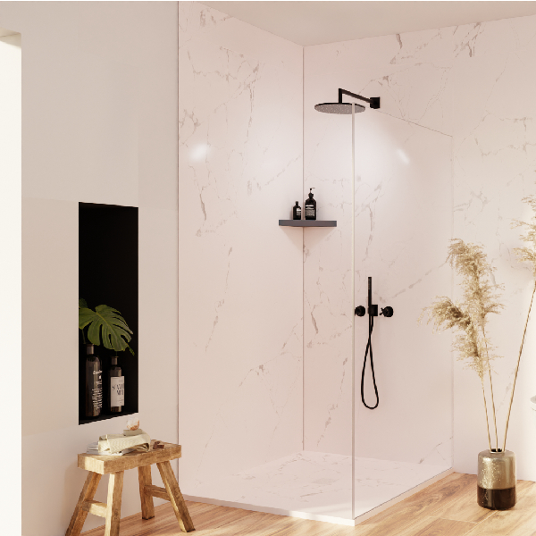 Panneau mural effet marbre étanche - 250 x 100 cm - Blanc - ép. 3 mm