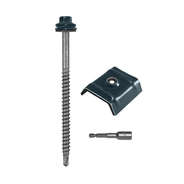 Pack de fixations bacs acier sur charpente bois - Bleu gris RAL5008 - 6,5 MM x 150,0 MM - Seau de 100