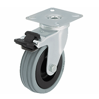 Roulette sur platine pivotante à frein caoutchouc gris diamètre 100 mm