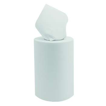 Essuie main 100% cellulose blanche à dévidage central  - 2 plis - 200 feuilles format 19.4 x 25 cm - Lot de 9 bobines