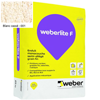 Enduit monocouche semi-allégé et coloré à grain fin WeberLite F 001 Blanc cassé - sac de 25 KG