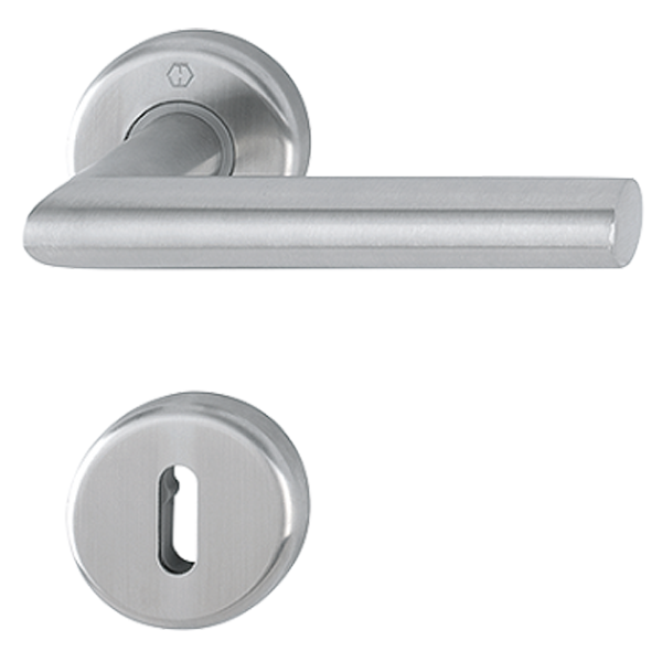Ensemble sur rosace clé en L Utrecht Hoppe Inox finition mat pour porte de 38 - 42 mm