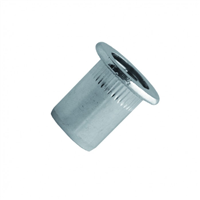 Ecrou aveugle cranté acier tête plate diamètre 08-30 épaisseur tôle 0.5 à 3.0 mm diamètre perçage 10.9 mm - boîte de 100