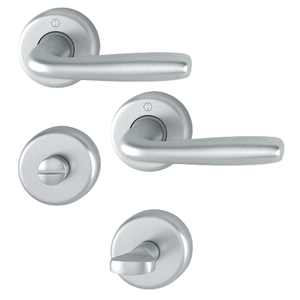 Ensemble sur rosace à condamnation Maribor Hoppe Alu finition chromé mat pour porte de 37 - 47 mm