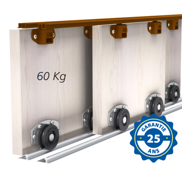 Ensemble porte coulissante de placard Mantion Pico 60 pour 3 panneaux de 60 kg - 3 mètres