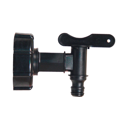 Raccord cuve citerne IBC 1000L - Ecrou S60X6 Robinet 20x27 automatique - Plastique noir