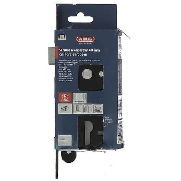 Serrure à encastrer à cylindre européen Abus - réversible - noire - entraxe 70 mm axe 40 mm