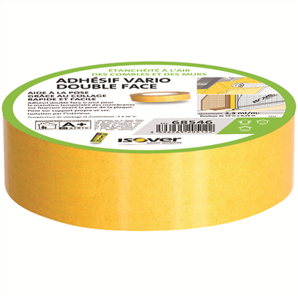 Adhésif Vario double face pour le maintien temporaire des membranes Isover - 38 MM x 50 M