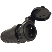 Prise mobile prolongateur femelle à clapet 2P+T en caoutchouc dur  - 16 A - 250 V