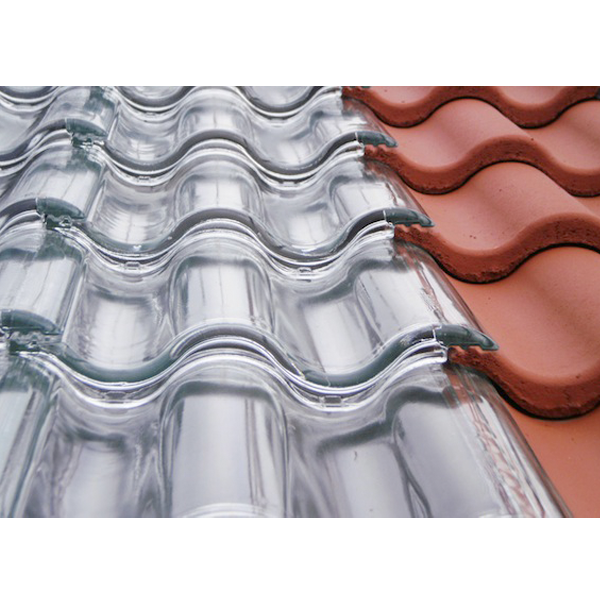 Tuile en verre grand moule à fort galbe - Plein Ciel - translucide - 42 x 33 cm