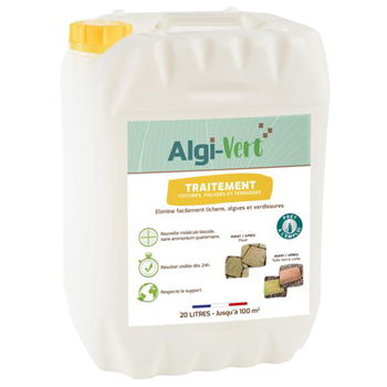 Traitement fongicide éco-responsable pour toitures façades et terrasses - Algi-vert - bidon de 20 litres