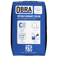 Béton sec C25/30 pour travaux courants de maçonnerie - Obra - prêt à gâcher - sac de 25 kg