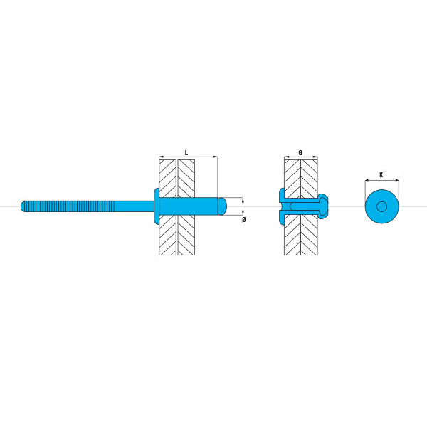 Rivet inox A2 standard tête plate Scell-it serrage 4.5 à 6.5 mm dimensions 4 x 10 mm - boîte de 400