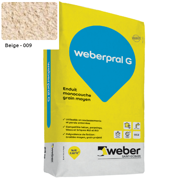 Enduit monocouche lourd et coloré à grain moyen WeberPral G 009 Beige - sac de 25 KG