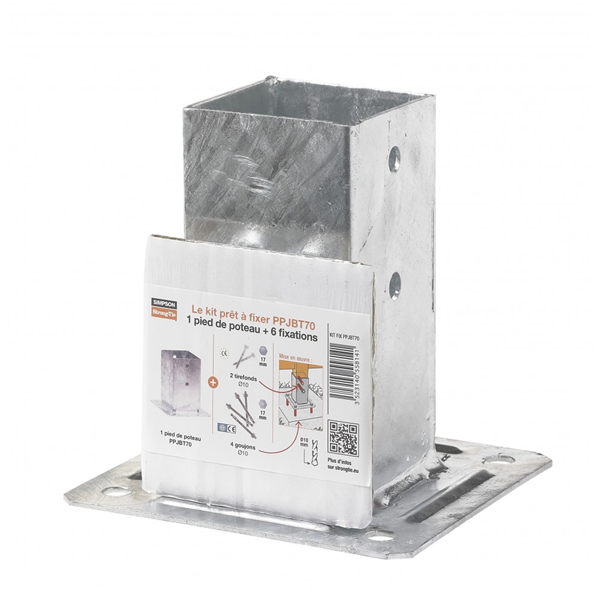 Pied de poteau carré sur platine "prêt à fixer" largeur 91 mm hauteur 150 mm