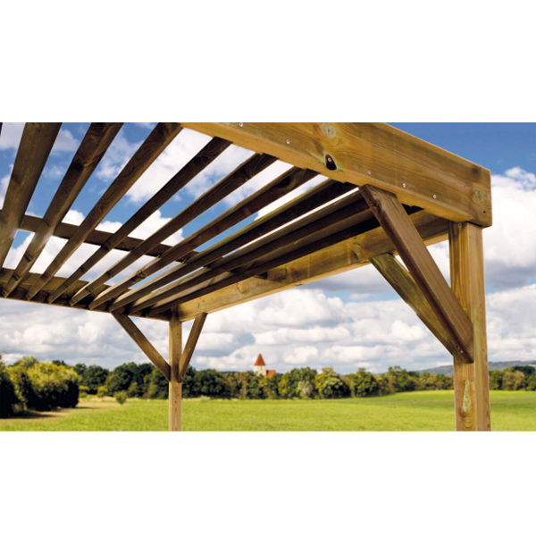Pergola bois à adosser toit plat - Pin traité Classe 4 vert - en kit - 3 x 3 m - hauteur 2,20 m