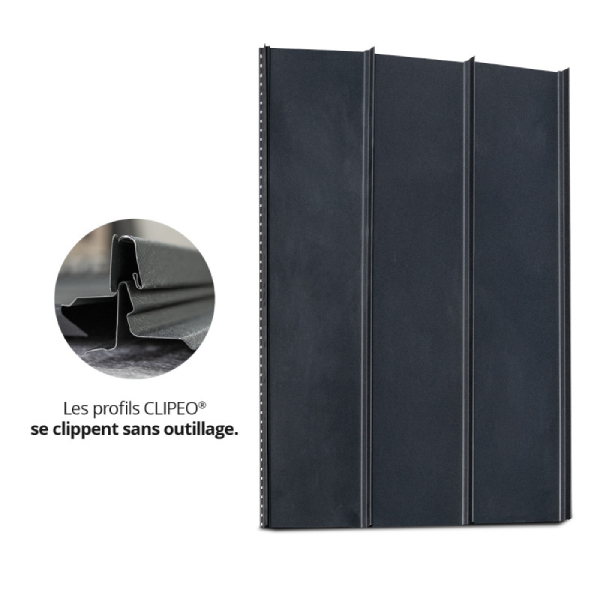 Tôle bac acier 0,50 mm prélaqué aspect joint debout - Clipeo 450 Bacacier - 1000 x 450 mm - Graphite