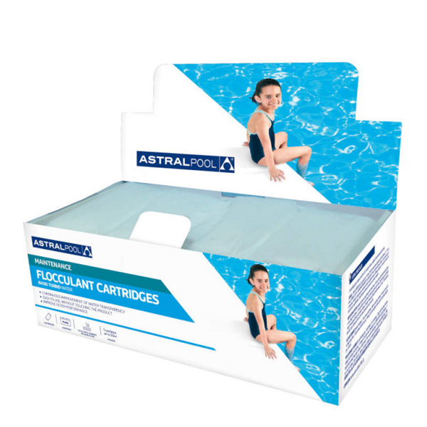 Floculent pour piscine - améliore la transparence de l'eau - 8 cartouches de 125g - boîte de 1 kg