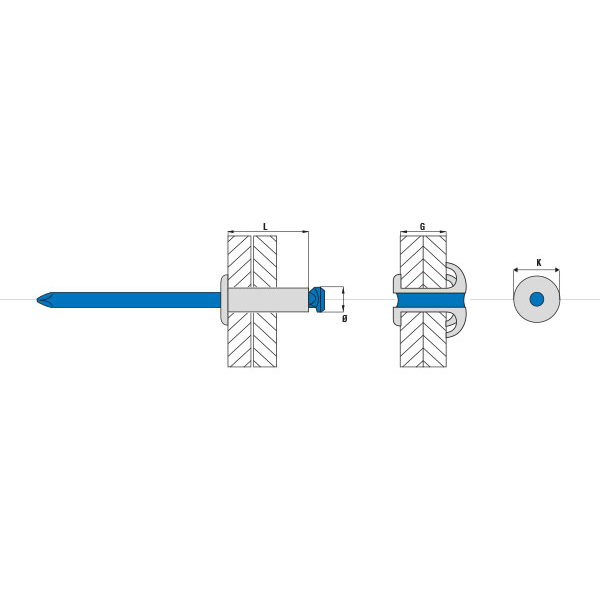 Rivet éclaté aluminium tige acier tête plate Serrage 4.0 à 8.0 mm Diamètre 4.8 mm Longueur 14 mm - boîte de 250