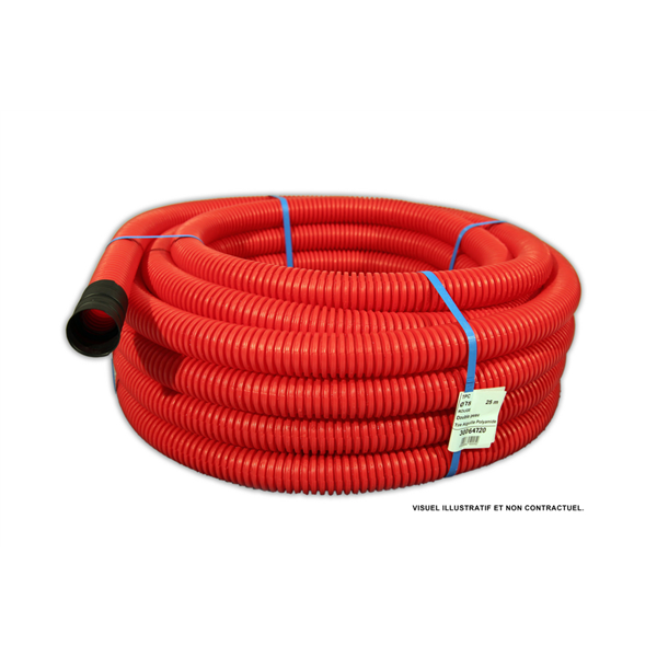 Gaine TPC annelée rouge D50 couronne de 50 mètres