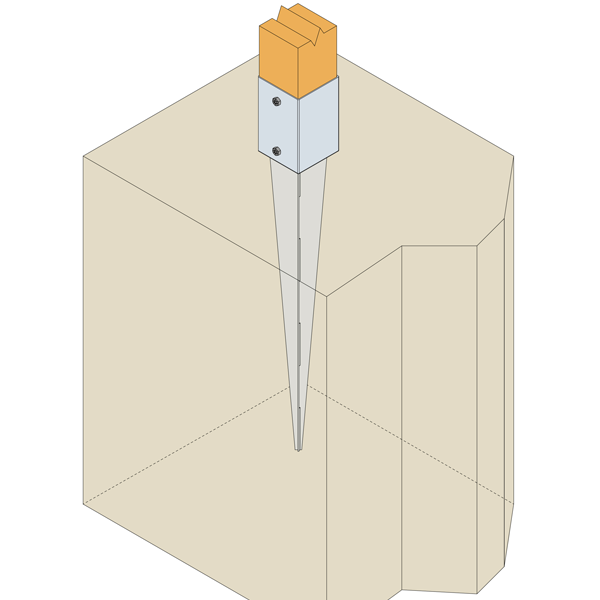 Pied de poteau carré à enfoncer Simpson PPJET - acier galvanisé - 90 x 90 mm - hauteur 750 mm
