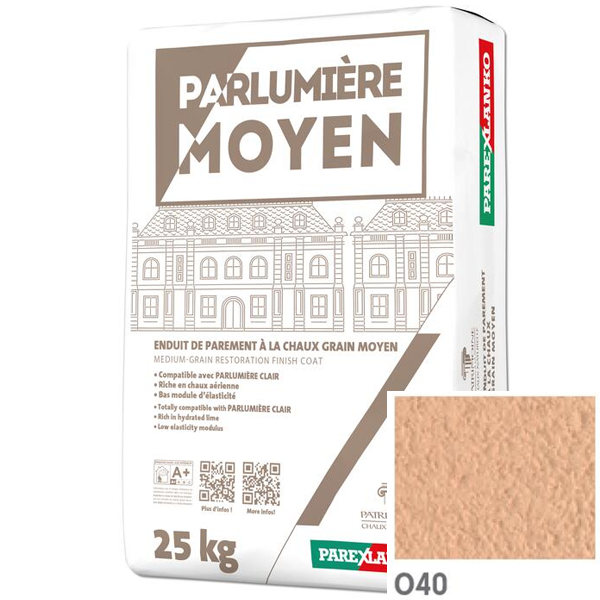 Enduit de parement à la chaux à grain moyen Parexlanko Parlumière - O40 Beige rose pâle - Sac de 25 KG