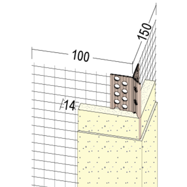 Cornière d'angle avec repère d'épaisseur d'enduit - 100 x 150 mm - 14 mm - longueur 2,50 m