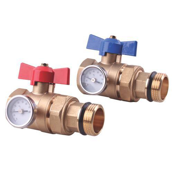 Paire de vannes à sphère droites porte-thermomètres pour Plancher Chauffant