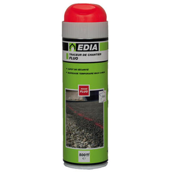 Traceur de chantier Edia fluo temporaire rouge 6 mois 500 mL