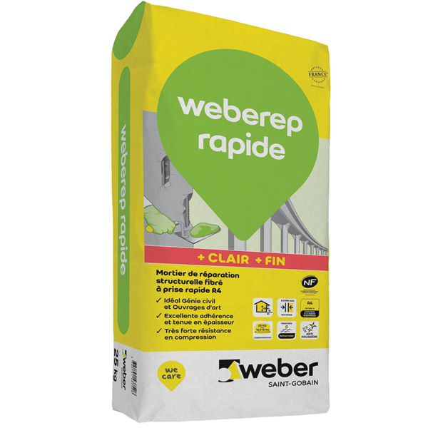 Mortier de réparation fibré à prise rapide - Werberep Rapide - sac de 25 kg