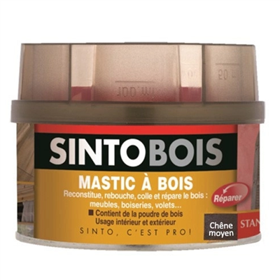 Mastic à bois pour réparations courantes - Séchage rapide - Couleur Chêne moyen - Boîte 550gr