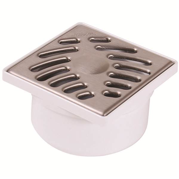 Siphonette d'évacuation de plain-pied Ø 40/50 mm avec grille Inox carrée 100 x 100 mm