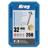 Vis à trou de poche Kreg en acier zingué - tête cylindrique à empreinte carrée - longueur 32 mm - boîte de 250