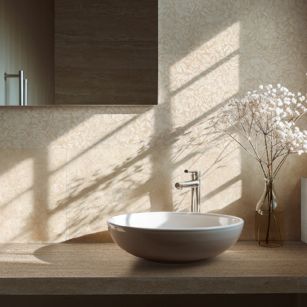 Carrelage mural imitation pierre naturelle de travertin - Travertino Wall Cross Beige rectifié - 120 x 40 cm - ép. 9 mm