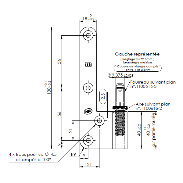 Paumelle lame mâle en L pour huisserie bois BCP NF Gauche