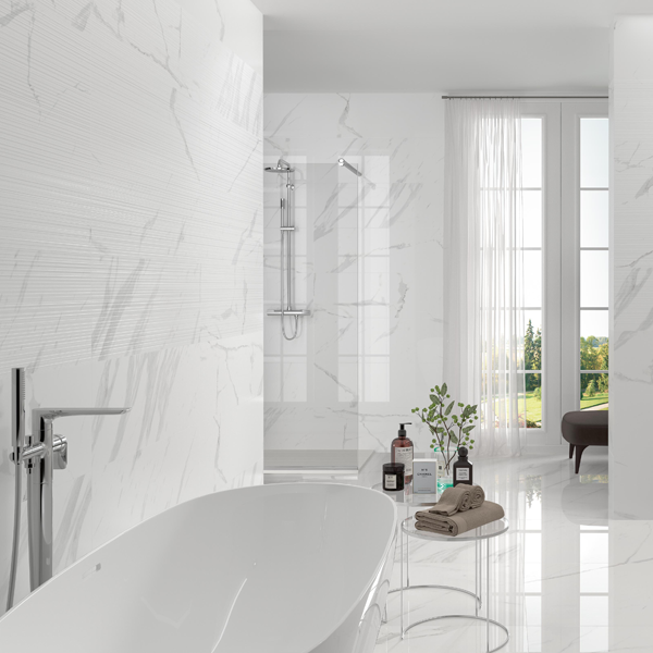 Faïence murale effet marbre - Baggio - 33,3 CM x 100,0 CM - ép. 7,00 MM - Blanc Brillant
