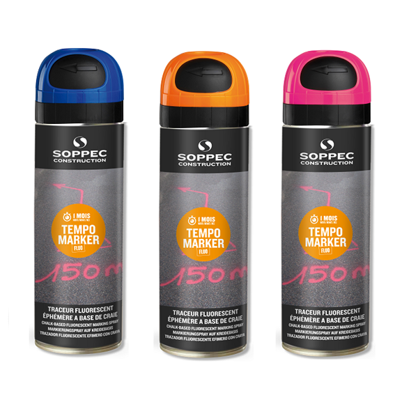 Traceur Tempo Marker éphémère 5 à 15 jours fluorescent orange aérosol 500 ml